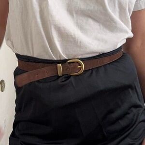 Vintage Brown Suede Belt with Gold Buckle